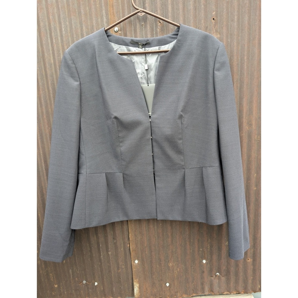 Hugo BOSS Jeisika Wool Blend Blazer Women 14 Navy Career Peplum Office Classic